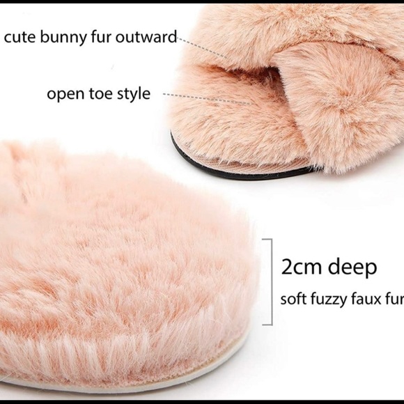 Fluffy Faux Fur Cross Band Slide Slippers NWT in GREY - Picture 8 of 10